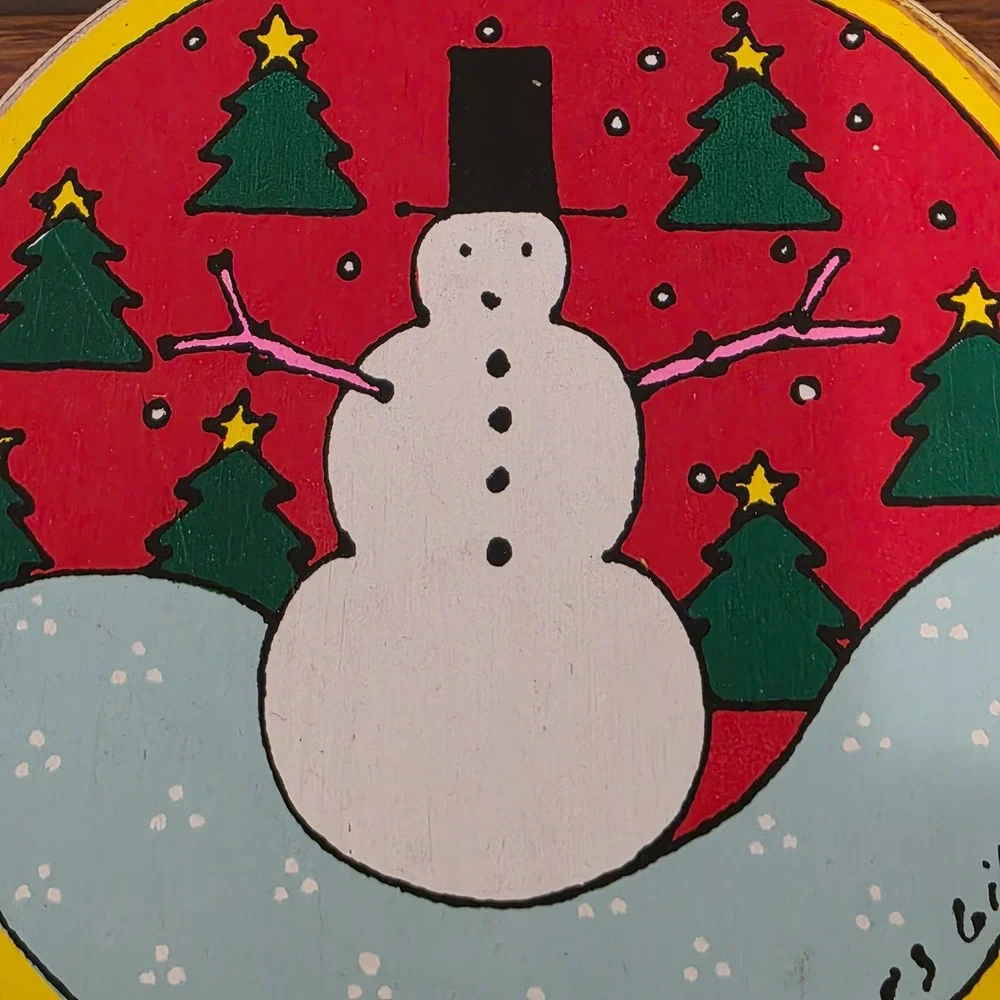 CLEARANCE 💲6️⃣‎ 1983 Lillian Vernon Hand Painted Snowman Tree Wood Box Round